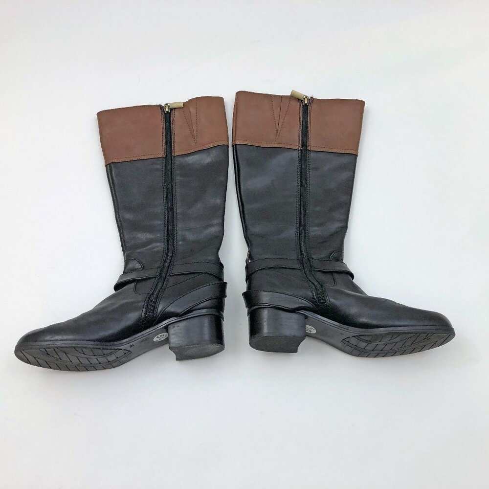 EUC Bandolino Carlotta Boots Women Size 5-1/2M Black Brown Leather Knee High - Picture 3 of 10